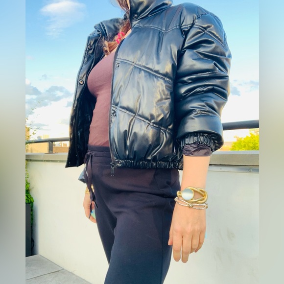 Zara Jackets & Blazers - Zara Black Patent Vegan Leather Crop Puffer